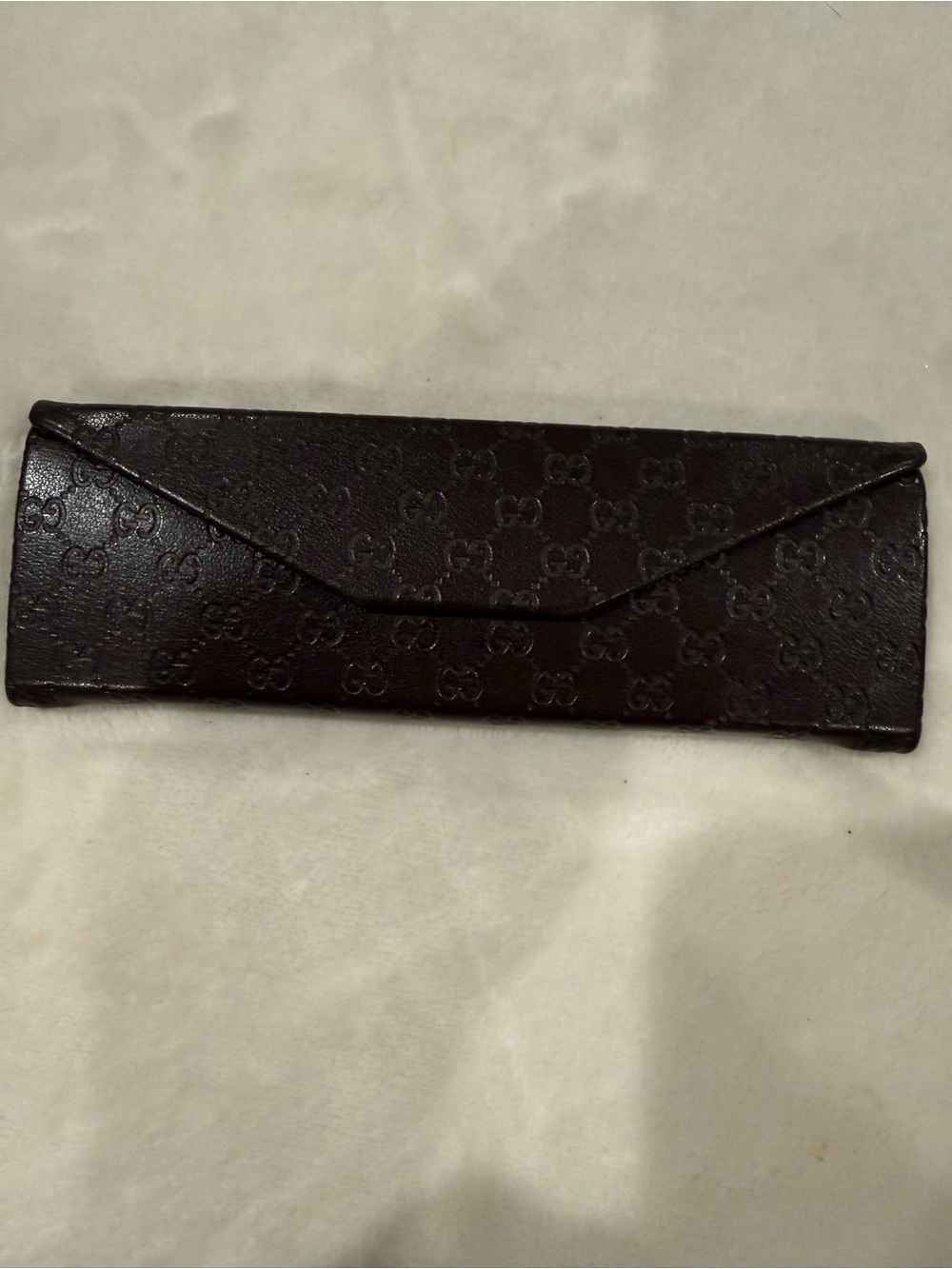 Gucci Sunglass Case Dark Brown Embossed GG Leather With Cleaning Cloth Authentic - Picture 2 of 8